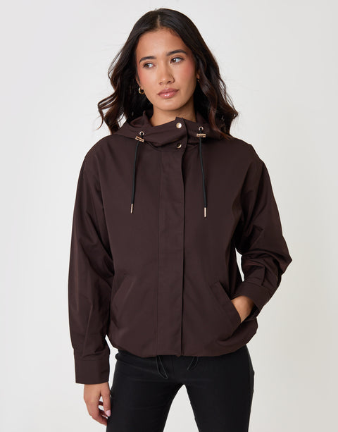 Threadbare Showerproof Hooded Mac in Chocolate Brown - front view