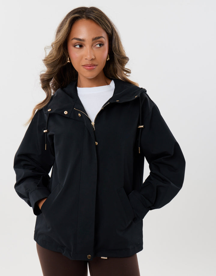 Showerproof Hooded Mac in Black