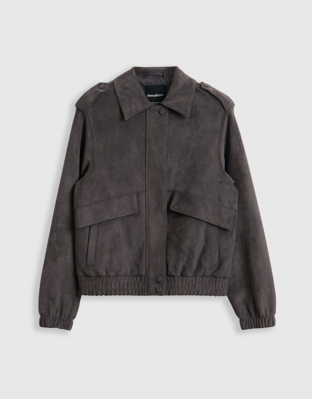 Threadbare Faux Suede Collared Bomber Jacket in Charcoal Grey - mannequin image