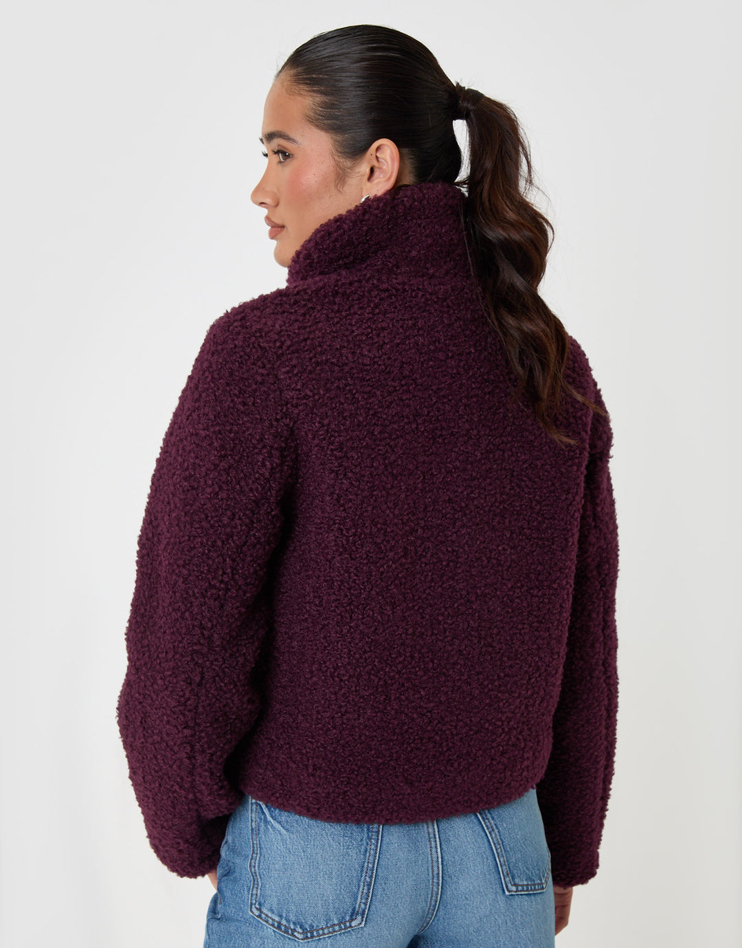 The Staple Funnel Neck Borg Bomber Jacket in Plum