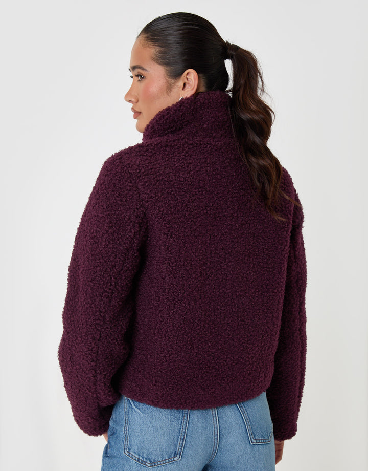 The Staple Funnel Neck Borg Bomber Jacket in Plum