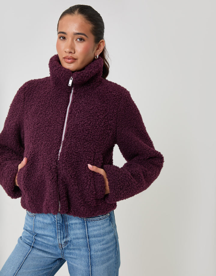 The Staple Funnel Neck Borg Bomber Jacket in Plum