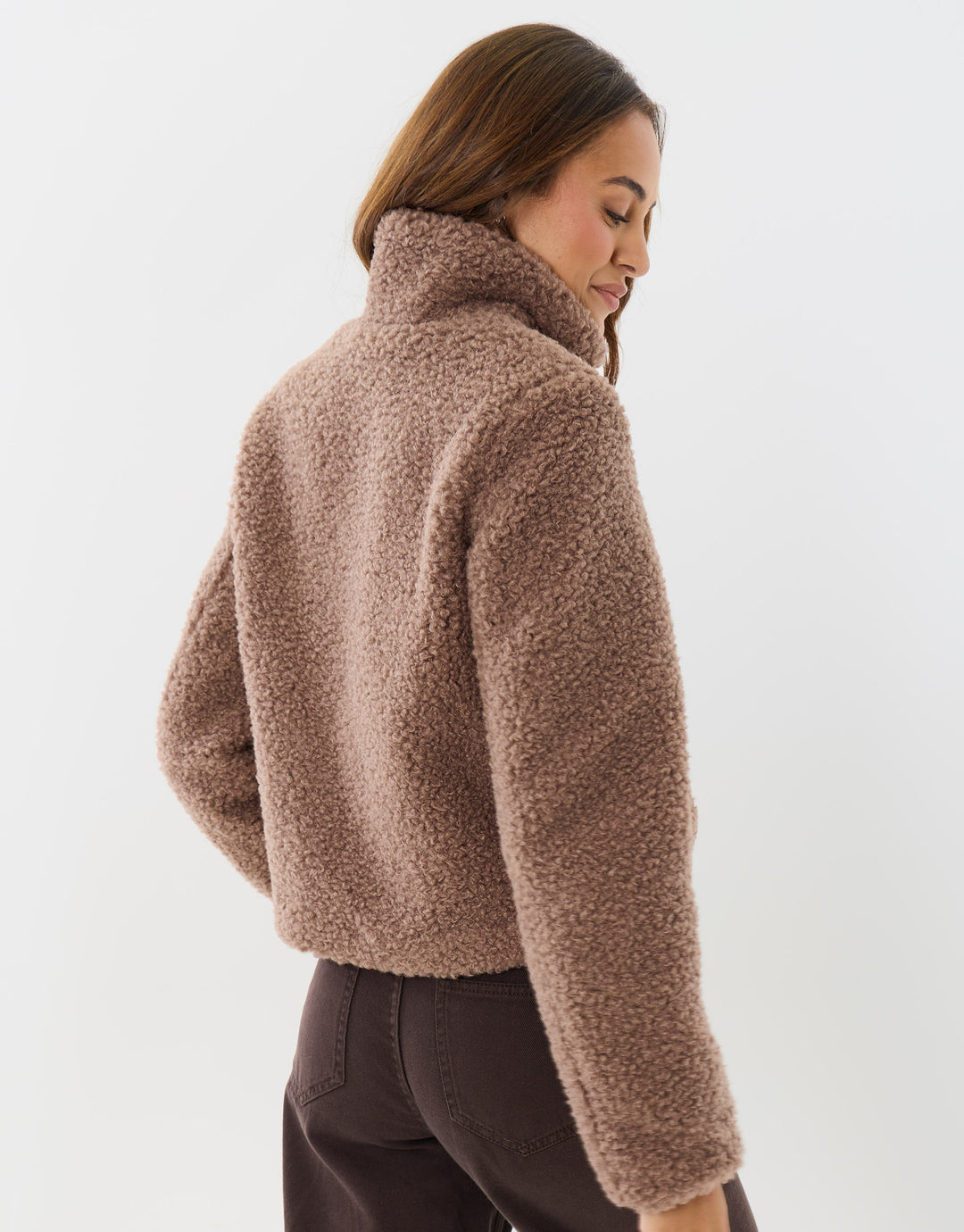 The Staple Funnel Neck Borg Bomber Jacket in Mink Brown