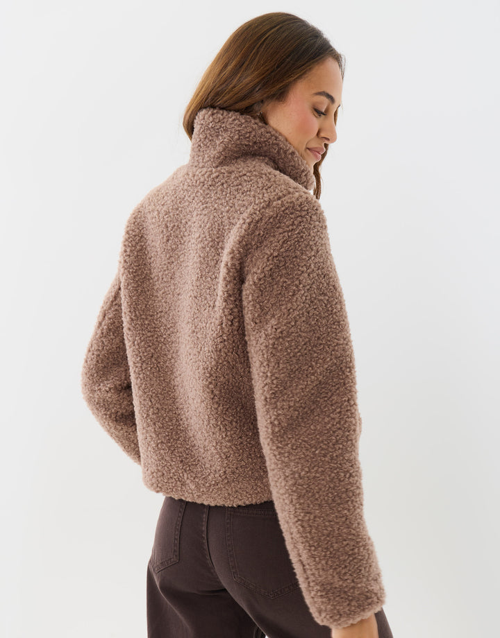 The Staple Funnel Neck Borg Bomber Jacket in Mink Brown