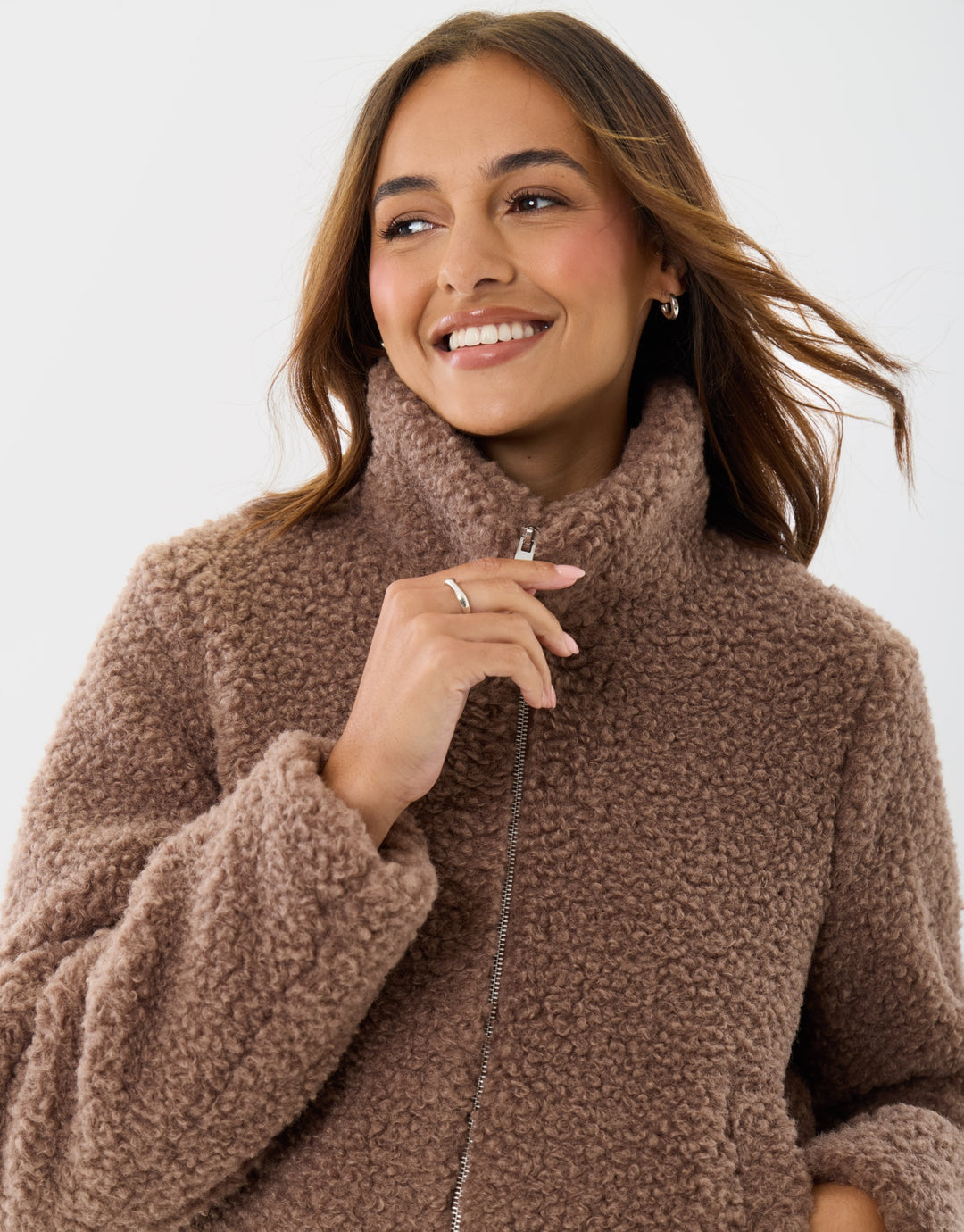 The Staple Funnel Neck Borg Bomber Jacket in Mink Brown