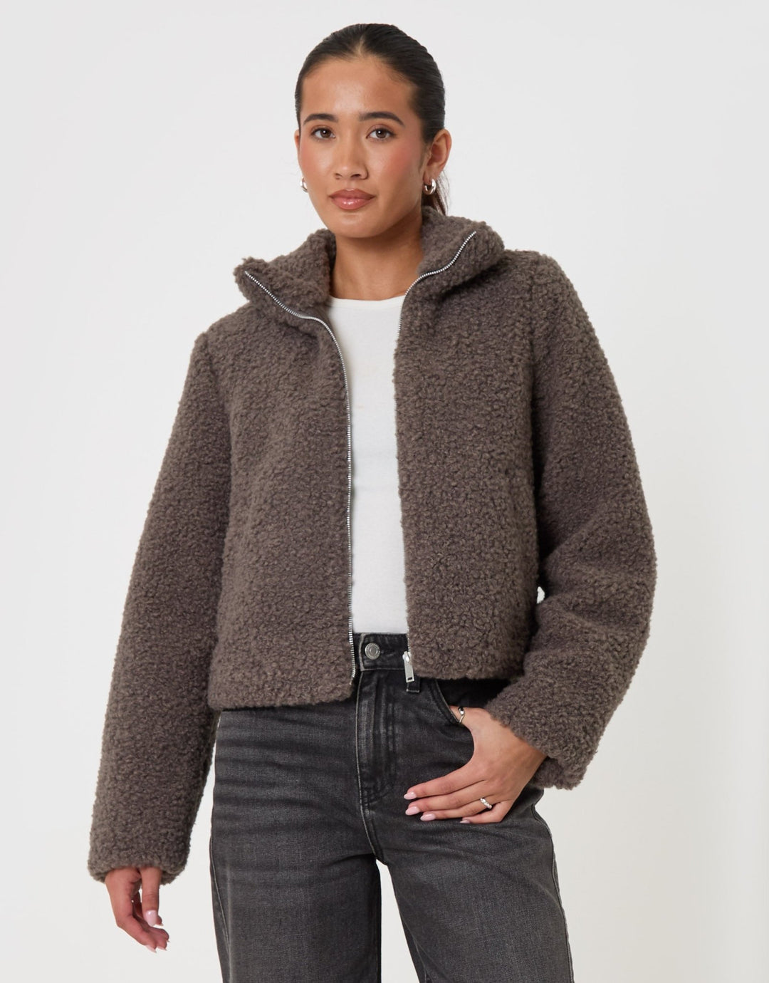 The Staple Funnel Neck Borg Bomber Jacket in Grey
