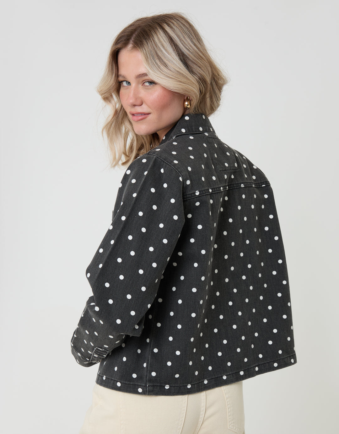 Threadbare Polka Dot Co-ord Denim Shacket in Mono - back view
