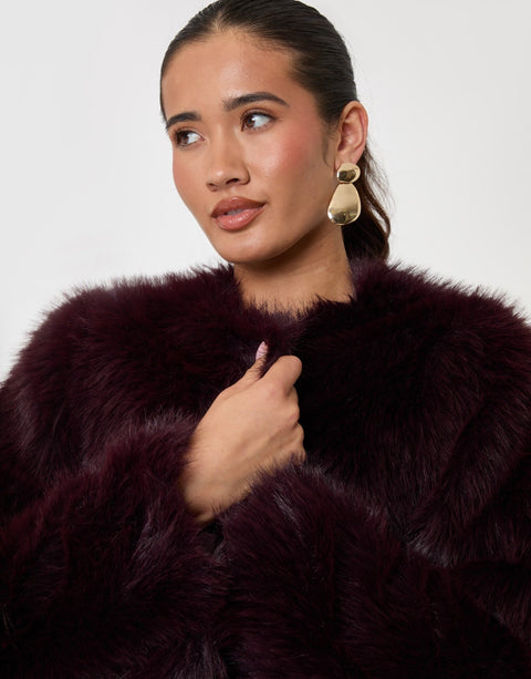 Threadbare Collarless Faux Fur Jacket in Purple - close up