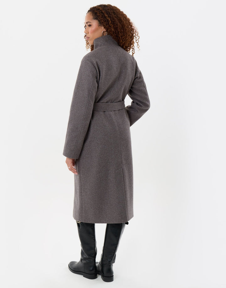 Funnel Neck Belted Longline Jacket in Charcoal Grey