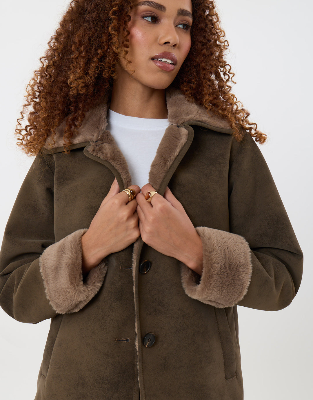 Faux Suede Shacket with Collar in Mink Brown