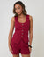 Linen Blend Scoop Neck Waistcoat in Red