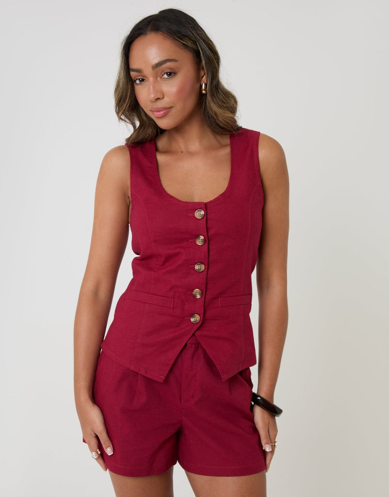 Linen Blend Scoop Neck Waistcoat