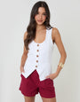 Threadbare Linen Blend Scoop Neck Waistcoat in White - front view