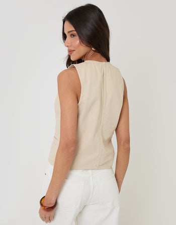 Threadbare Fitted Denim Waistcoat in Ecru - back view