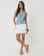 Threadbare Fitted Denim Waistcoat in Light Wash - full body