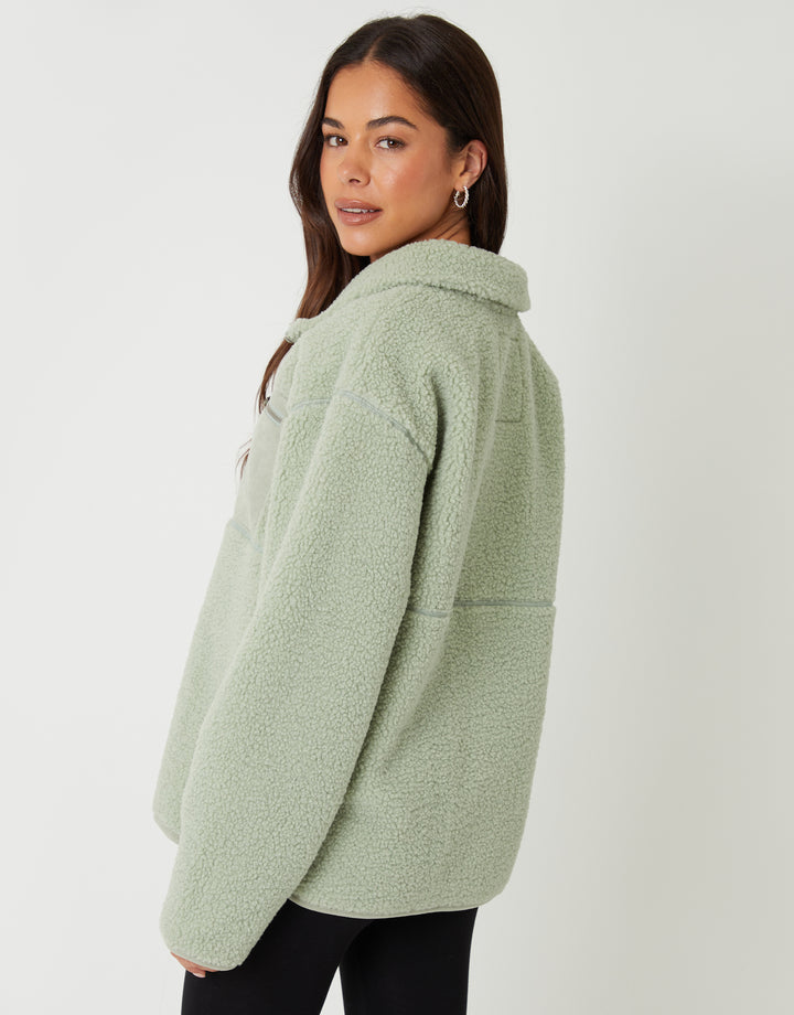 Sage Green Half Zip Borg Fleece