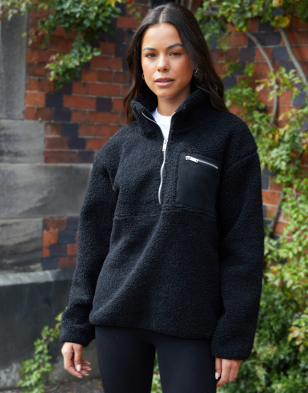 Threadbare Women's Black Half Zip Borg Fleece