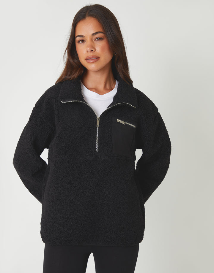 Black Half Zip Borg Fleece