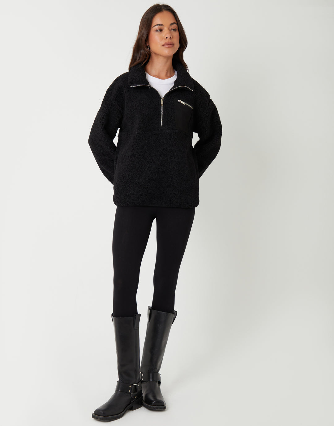 Black Half Zip Borg Fleece