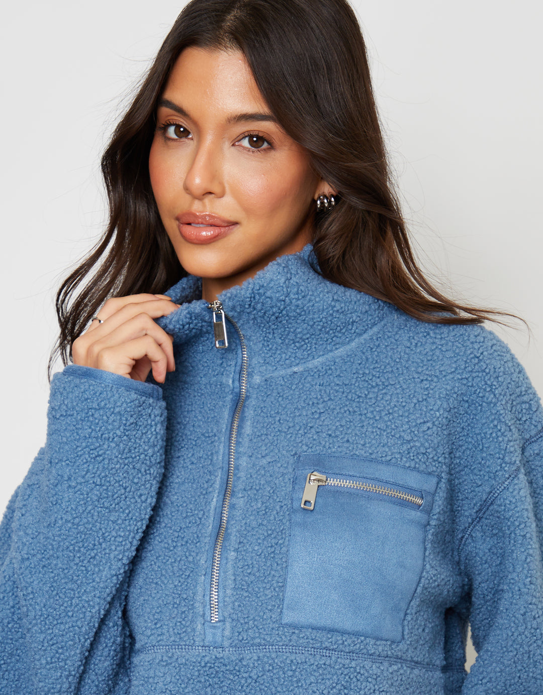 Blue Half Zip Borg Fleece