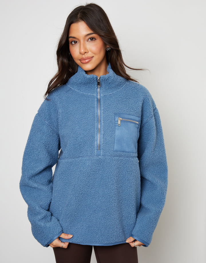 Blue Half Zip Borg Fleece