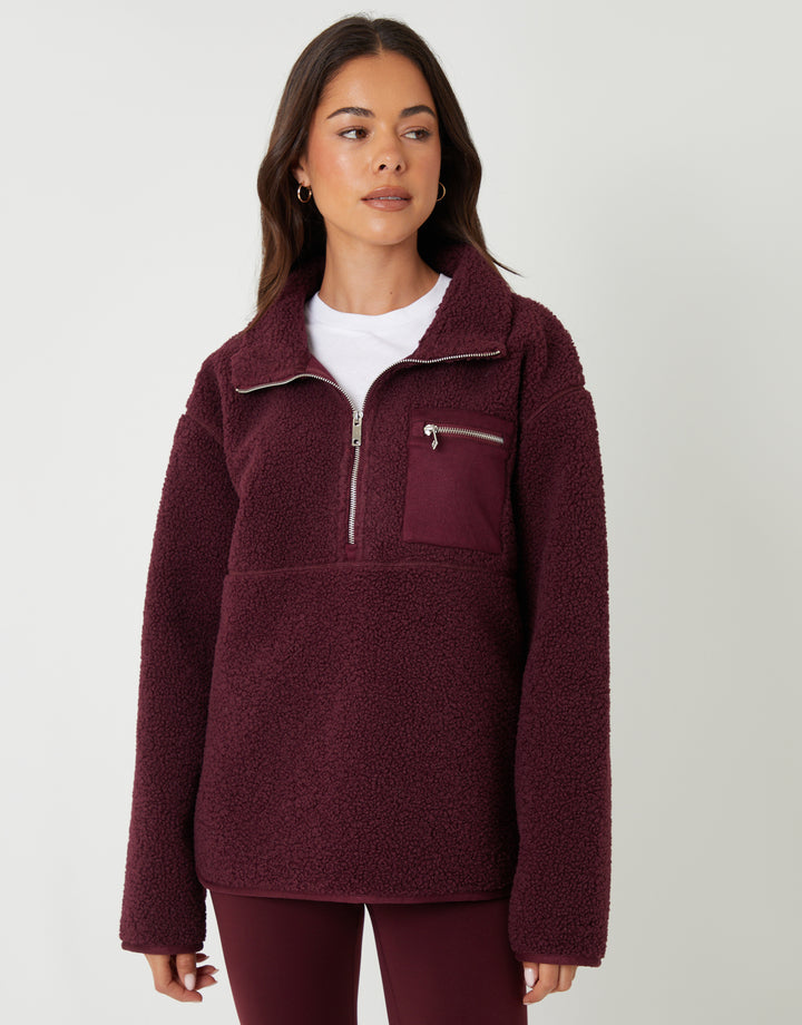 Berry Red Half Zip Borg Fleece