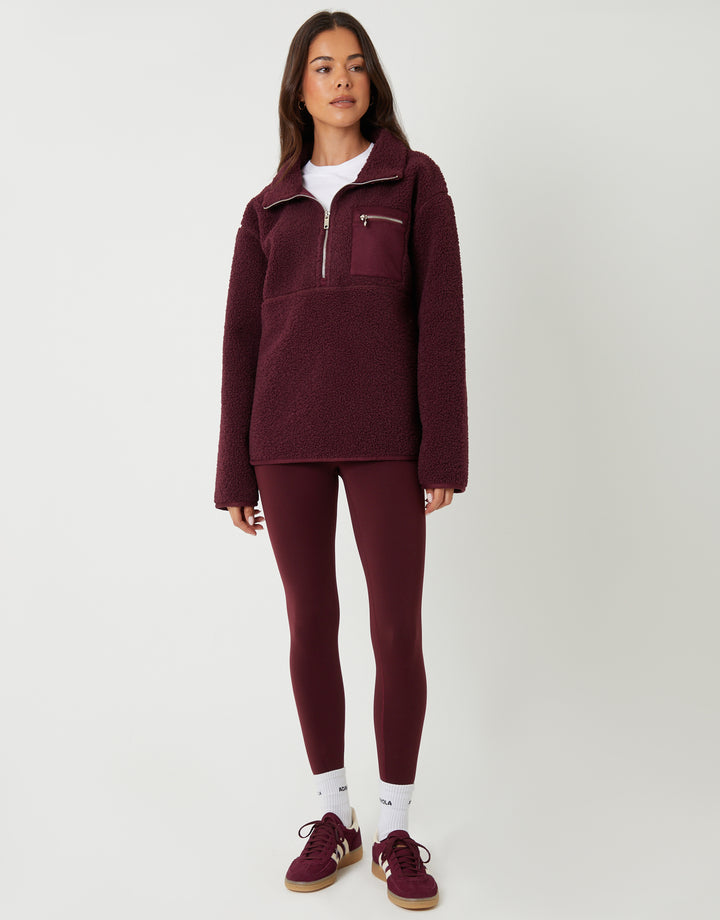Berry Red Half Zip Borg Fleece