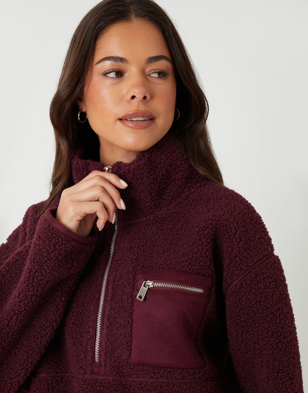 Berry Red Half Zip Borg Fleece