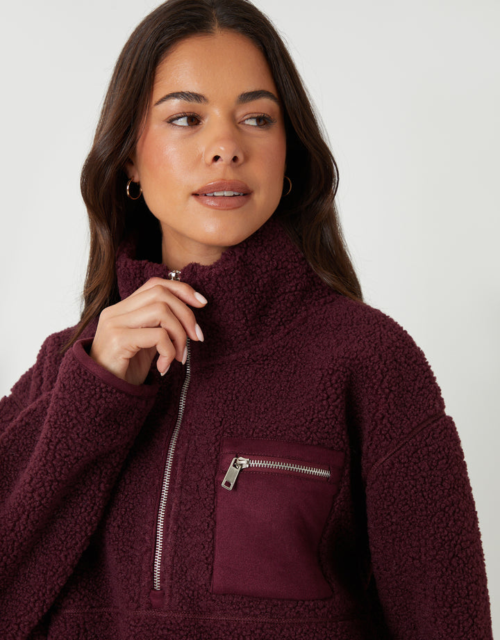 Berry Red Half Zip Borg Fleece