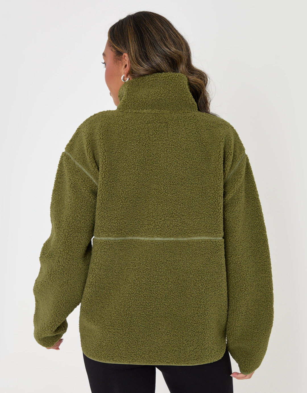 Threadbare Half Zip Borg Fleece in Khaki - back view