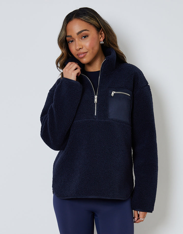 Navy Half Zip Borg Fleece