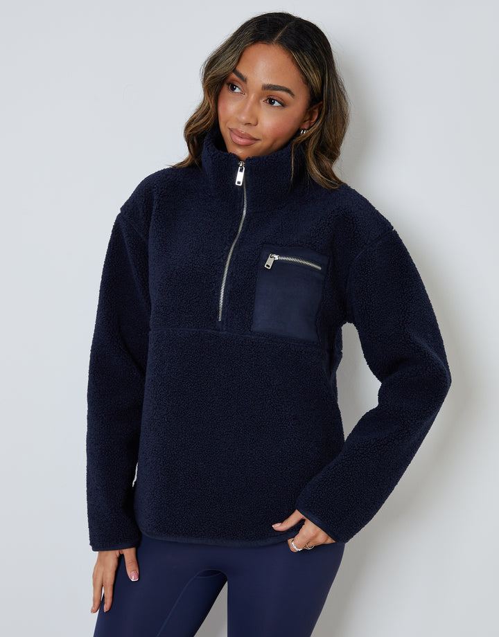 Navy Half Zip Borg Fleece
