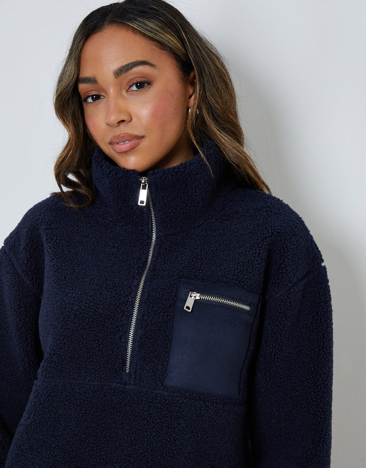Navy Half Zip Borg Fleece