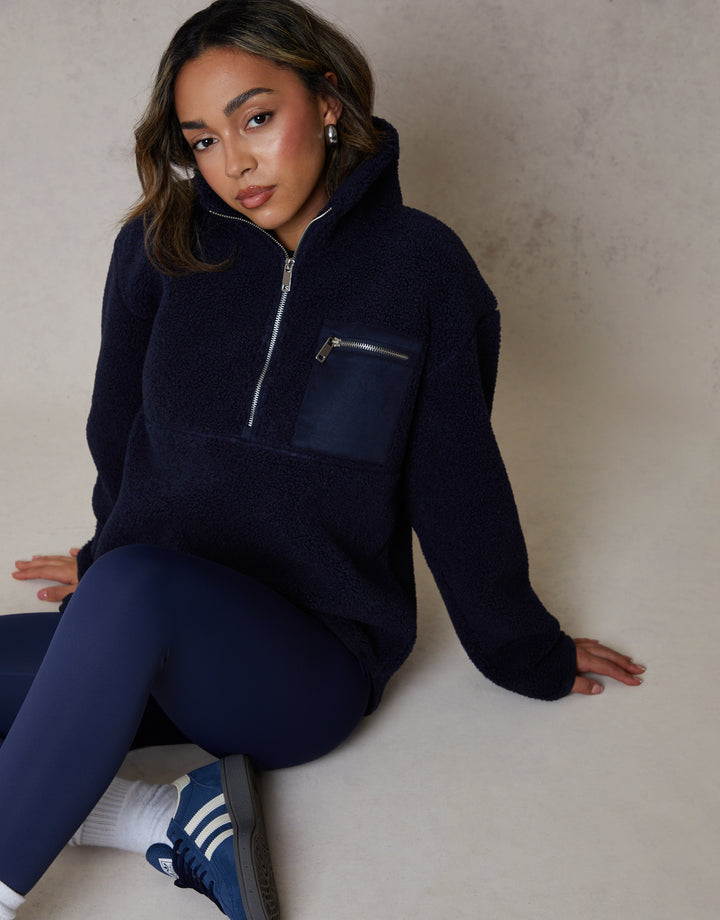 Navy Half Zip Borg Fleece