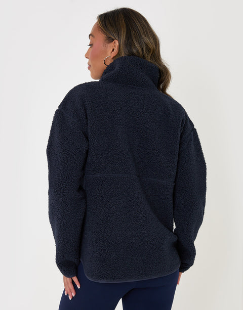 Threadbare Half Zip Borg Fleece in Navy - back view