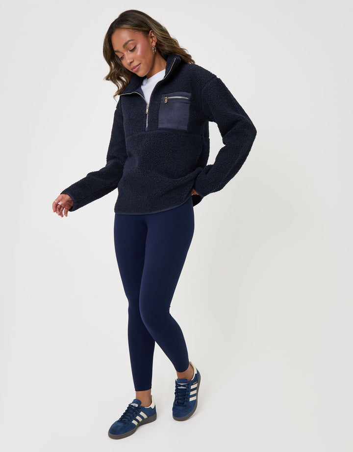 Threadbare Half Zip Borg Fleece in Navy - full body