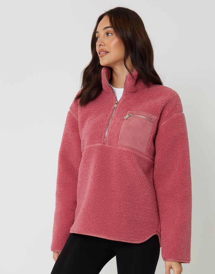 Pink Half Zip Borg Fleece