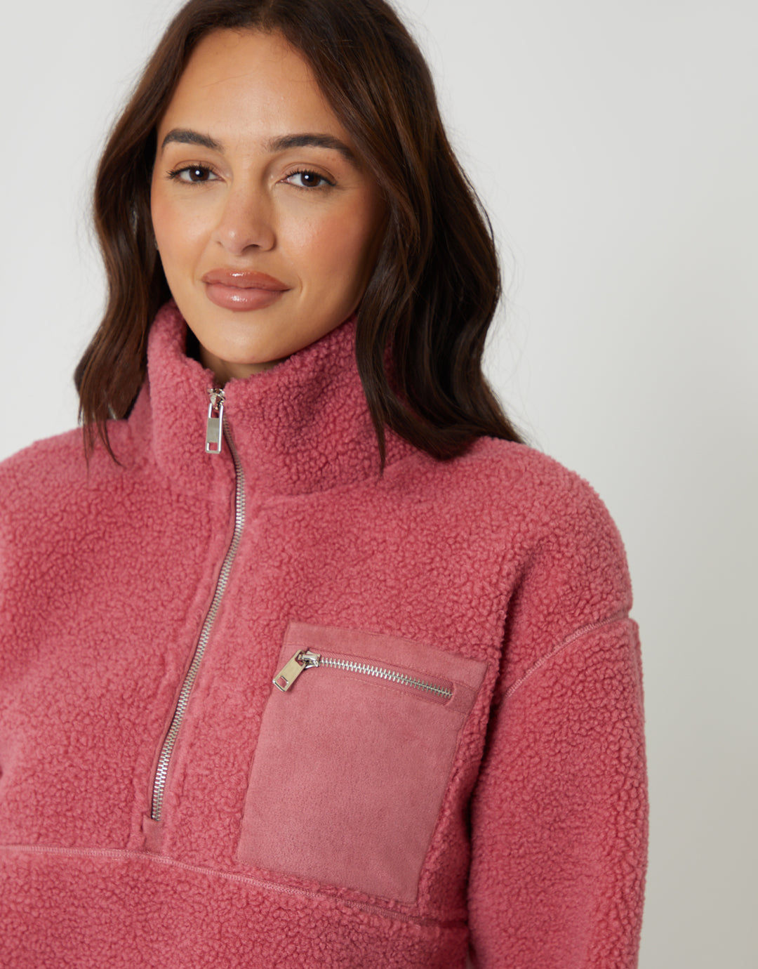 Pink Half Zip Borg Fleece