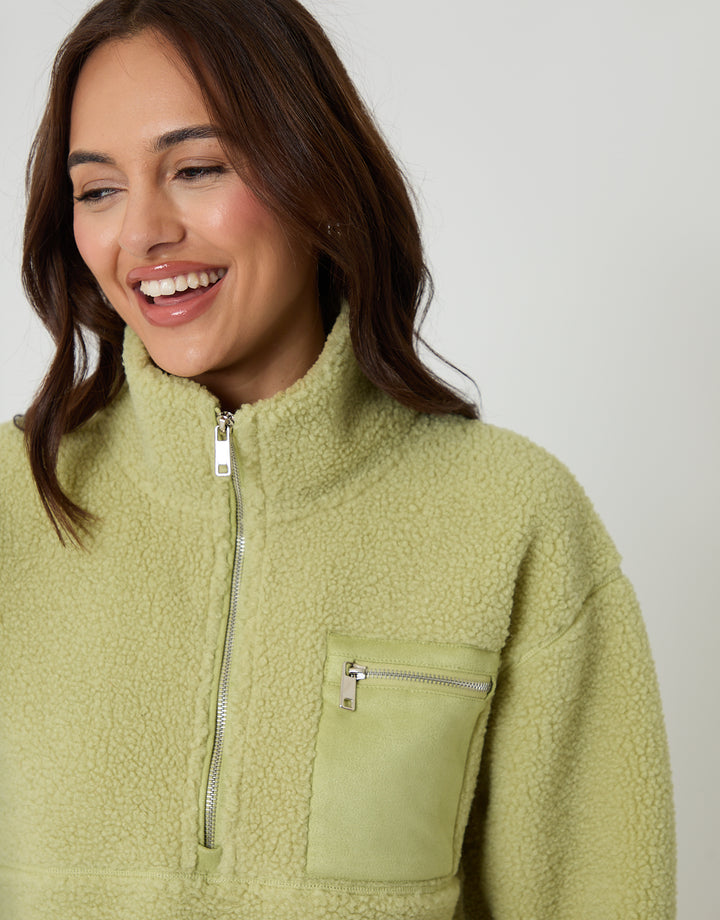 Lime Green Half Zip Borg Fleece