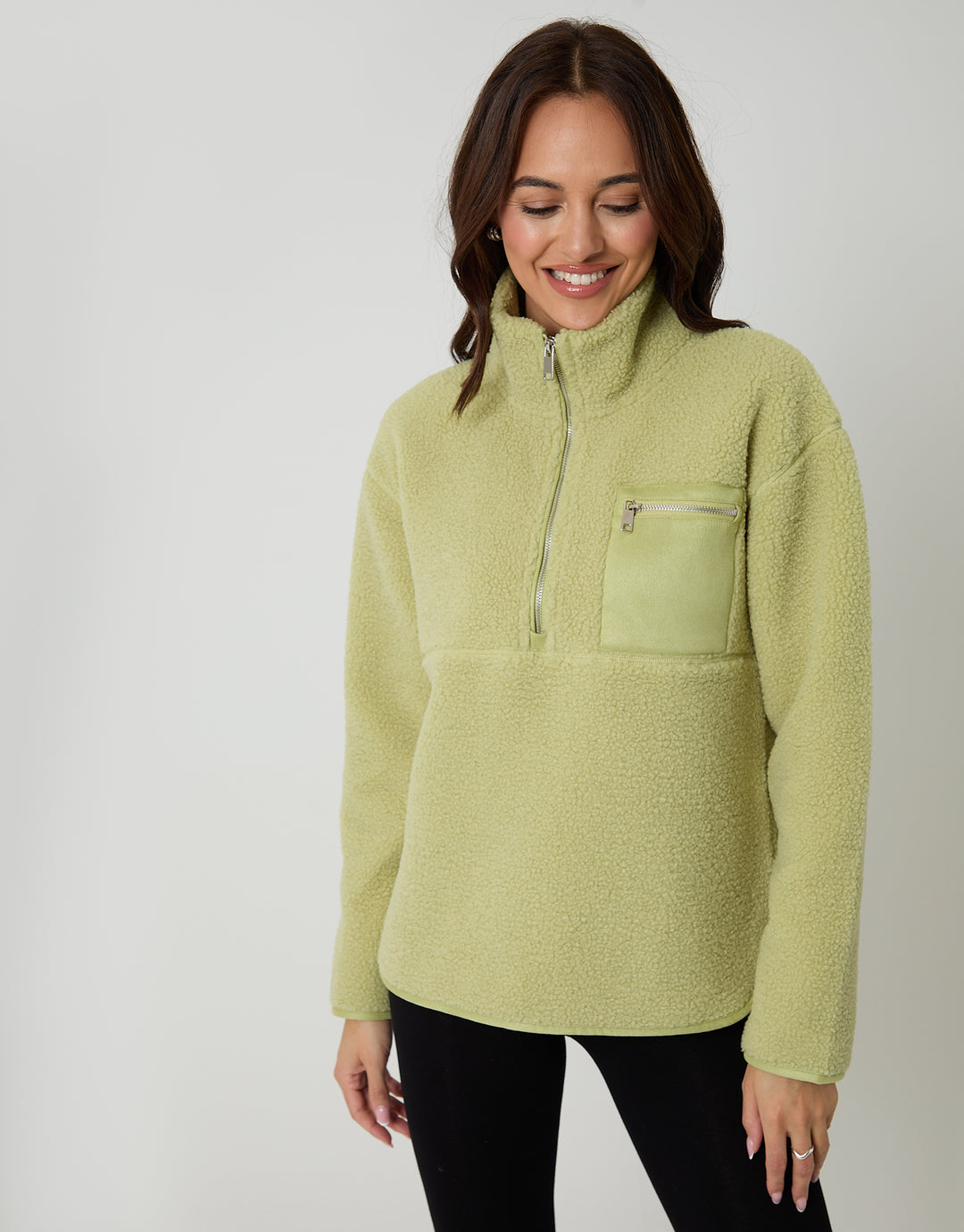 Lime Green Half Zip Borg Fleece