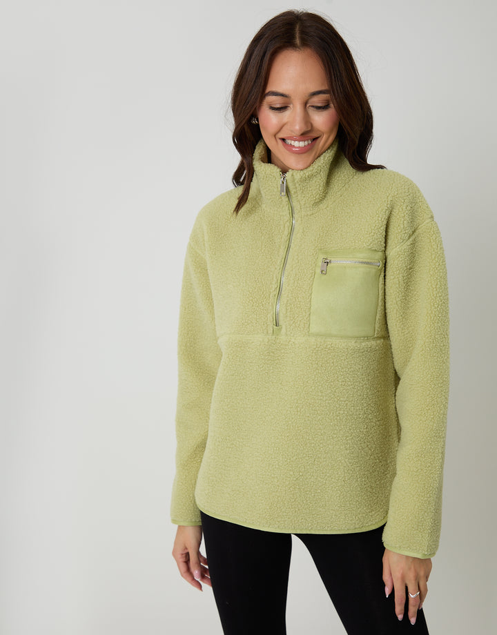 Lime Green Half Zip Borg Fleece