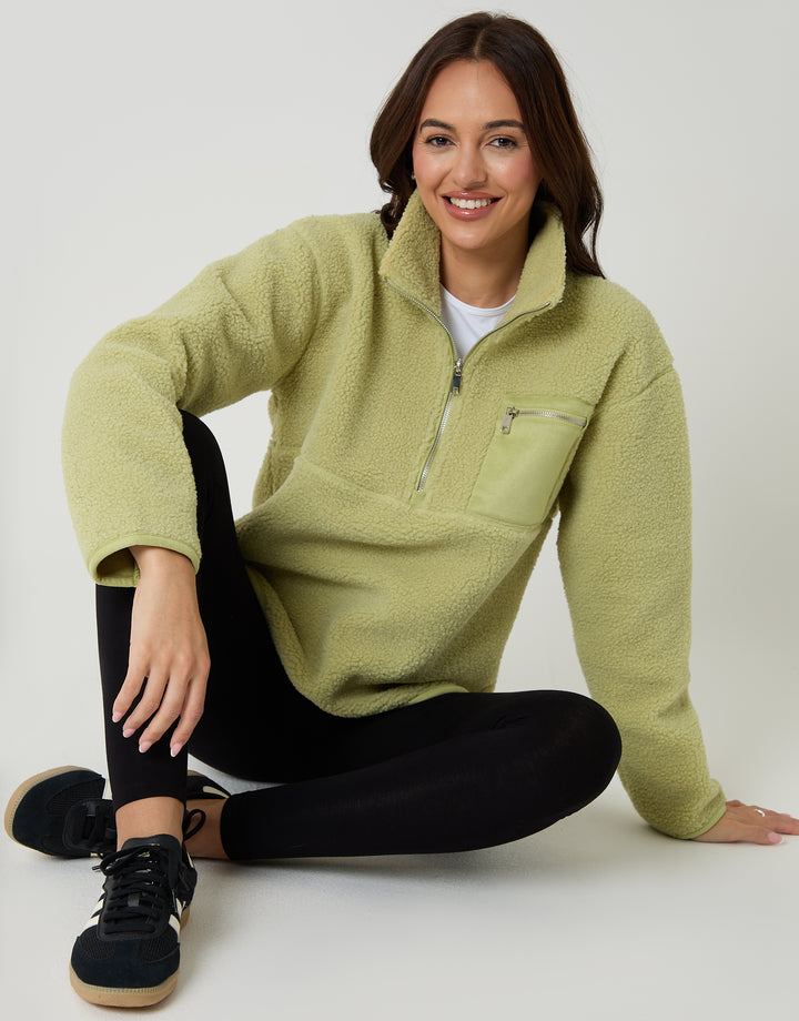 Lime Green Half Zip Borg Fleece