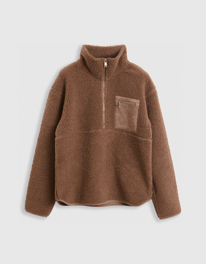 The Ultimate Half Zip Borg Fleece in Mink Brown