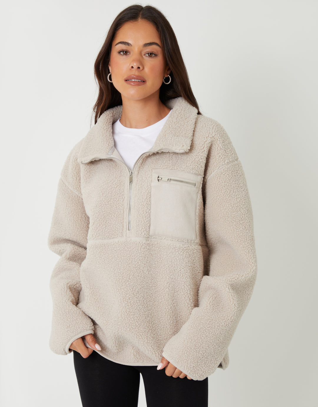 Mushroom Half Zip Borg Fleece