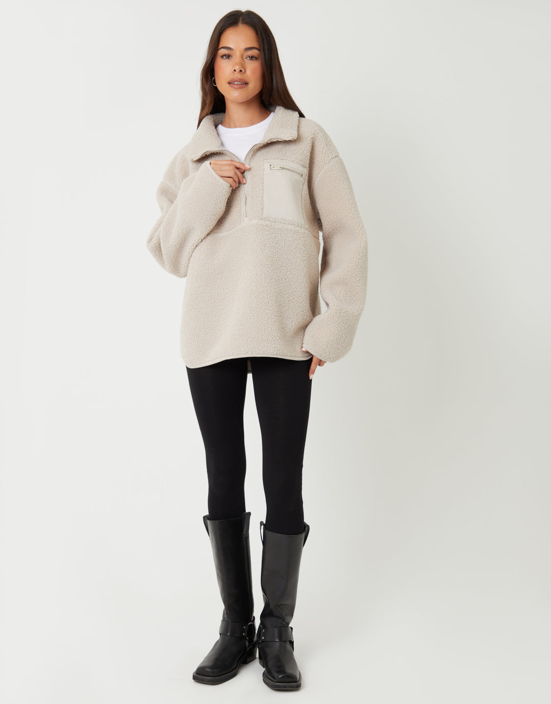 Mushroom Half Zip Borg Fleece