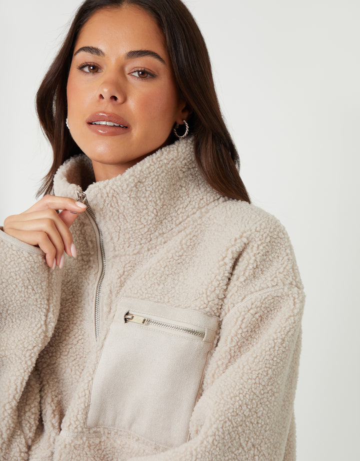 Mushroom Half Zip Borg Fleece