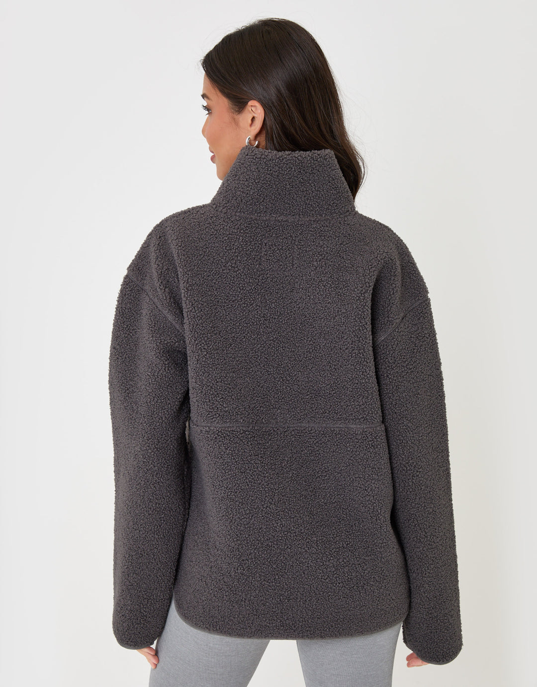 Threadbare Half Zip Borg Fleece in Charcoal Grey - back view