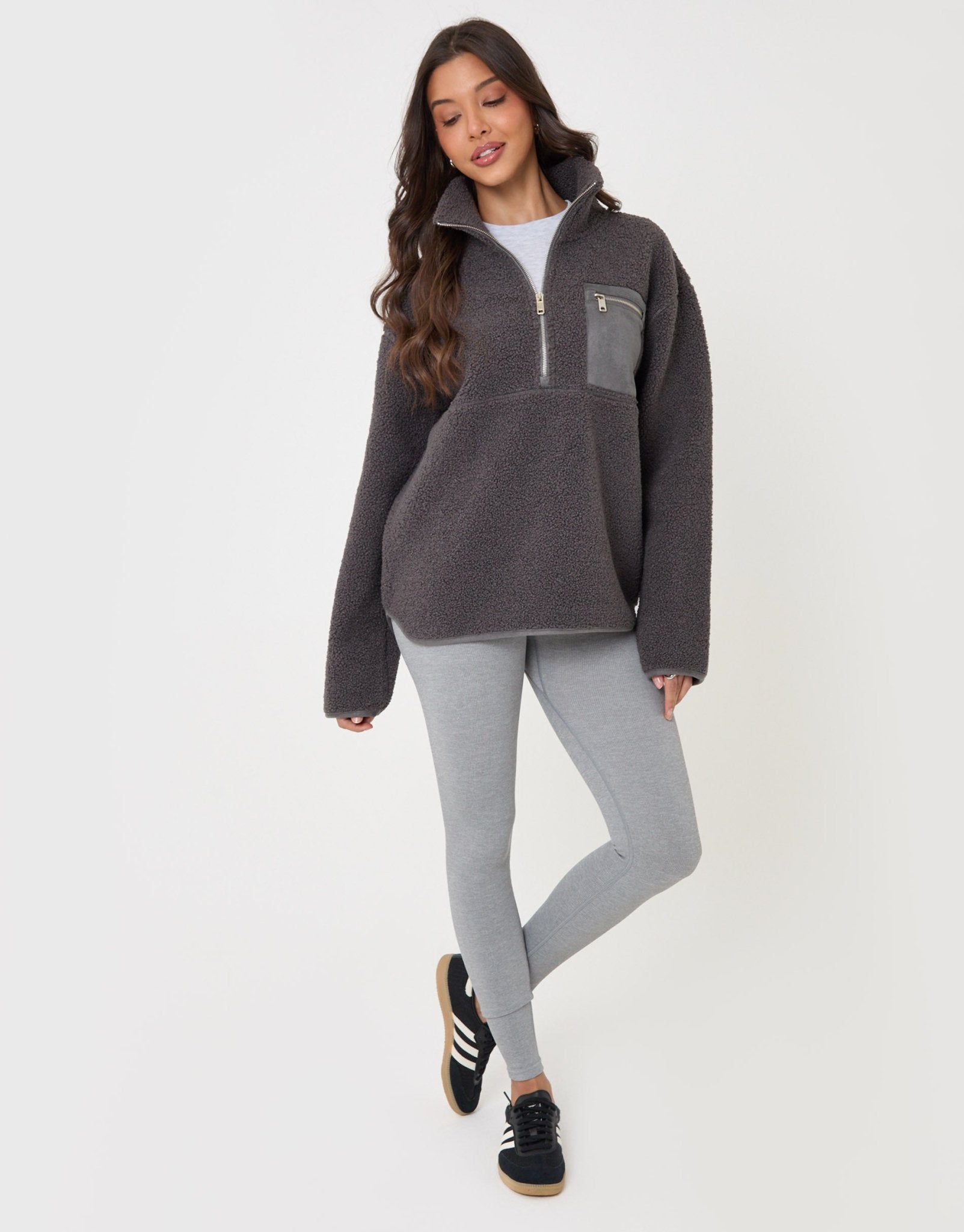 Threadbare Women's Half Zip Borg Fleece in Charcoal Grey – Threadbare