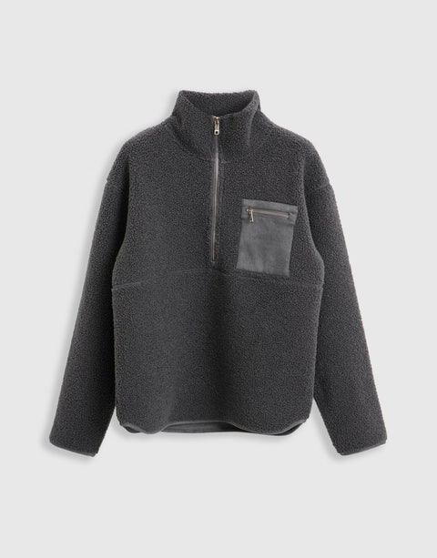 Threadbare The Ultimate Half Zip Borg Fleece in Charcoal Grey - mannequin image