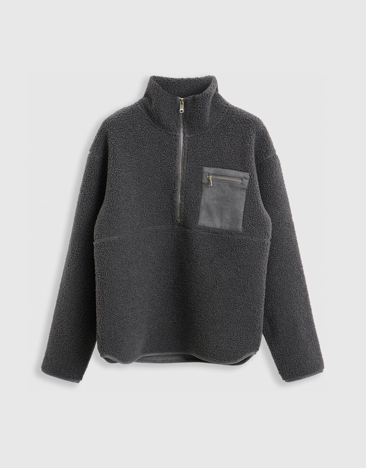 Threadbare The Ultimate Half Zip Borg Fleece in Charcoal Grey - mannequin image